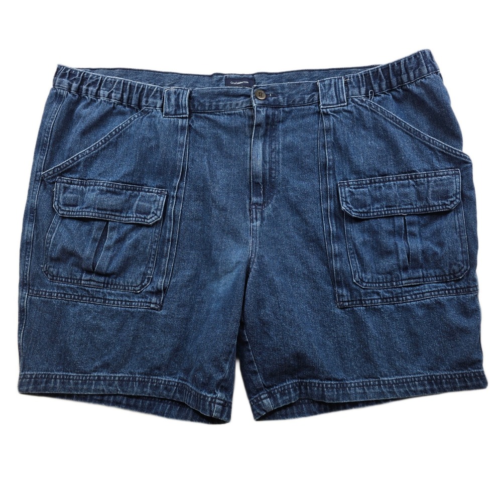 Croft & Barrow Denim Cargo Shorts Mens 50 Blue Jean Cotton Elastic Waist Utility